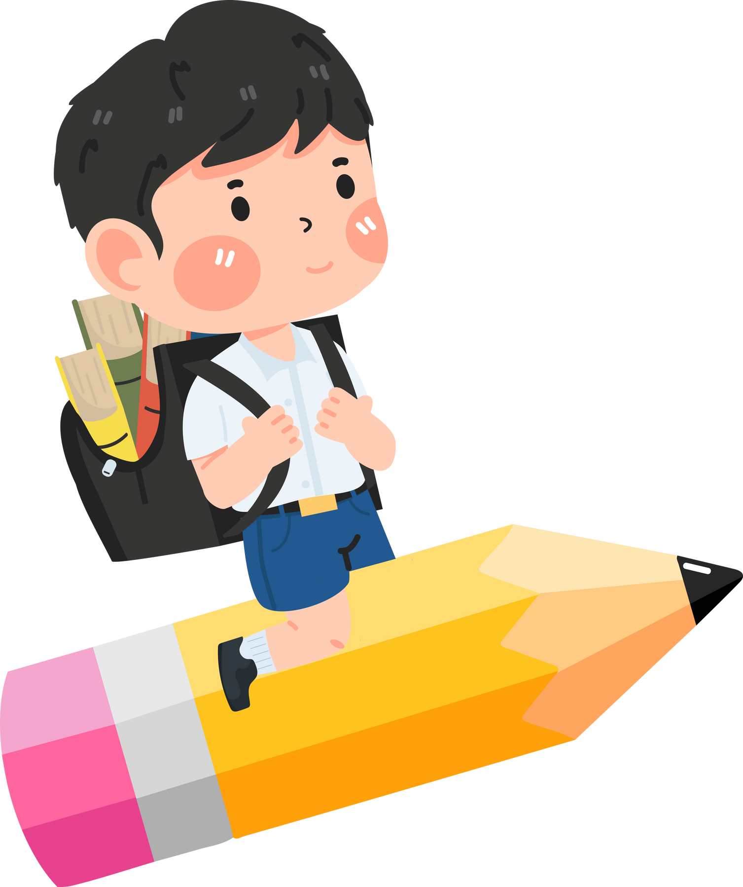 Kid boy student Flying With Pencil