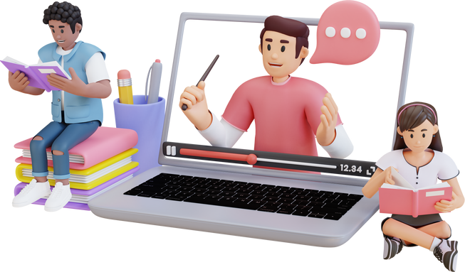 Teenagers Distance Learning Online Education 3D Character Illustration